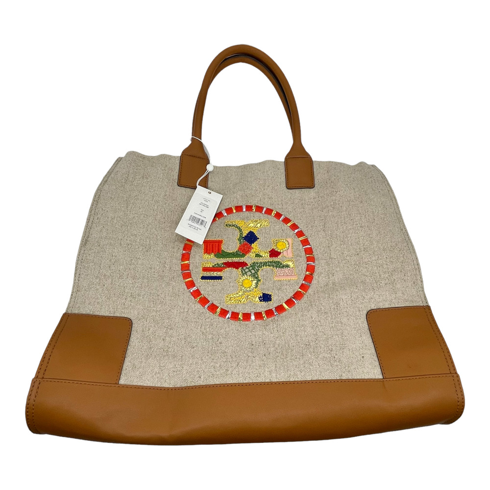 Tory Burch Ella Embroidered Tote ~ Natural Canvas ~ NWT